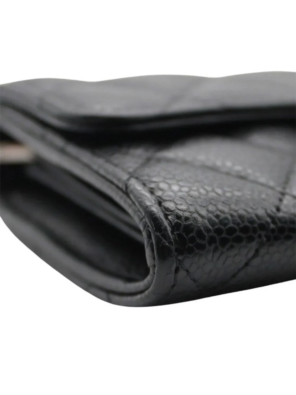 Chanel Wallet Quilted Caviar Leather Black Silver